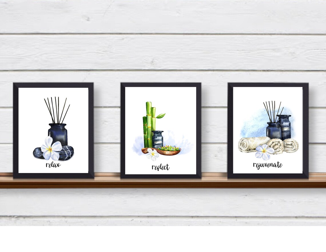 Set of 3 SPA Bathroom Unframed Wall Art Prints Relax Reflect Etsy