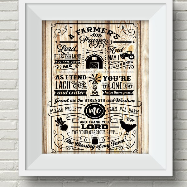 DIGITAL YOU-PRINT Png Jpeg Jpg "A Farmer's Prayer" Wall Art. Farmhouse Country Ranch Western Christian Blessings Decor