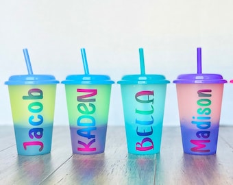 Personalized Galaxy Glitter 12oz color changing cups, fun cups for kids, party favors.
