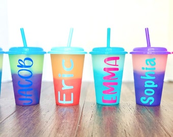 Personalized Neon 12oz color changing cups, fun cups for kids, party favor cups. Valentines Day gifts and cups, Easter Basket fillers.