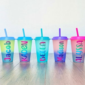 Personalized Galaxy Glitter 12oz color changing cups, fun cups for kids, party favors.