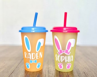 Bunny Ears Easter kids cups 12oz, kids cups with straws, personalized cups, cups for baskets, pastel Easter cups.