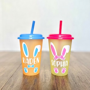 Bunny Ears Easter kids cups 12oz, kids cups with straws, personalized cups, cups for baskets, pastel Easter cups.