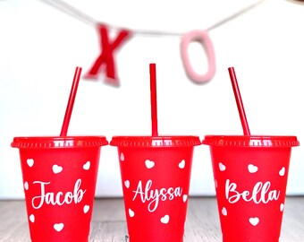 Personalized Valentine's Day Cups: 16oz Party Favor Cups With Straws - Etsy