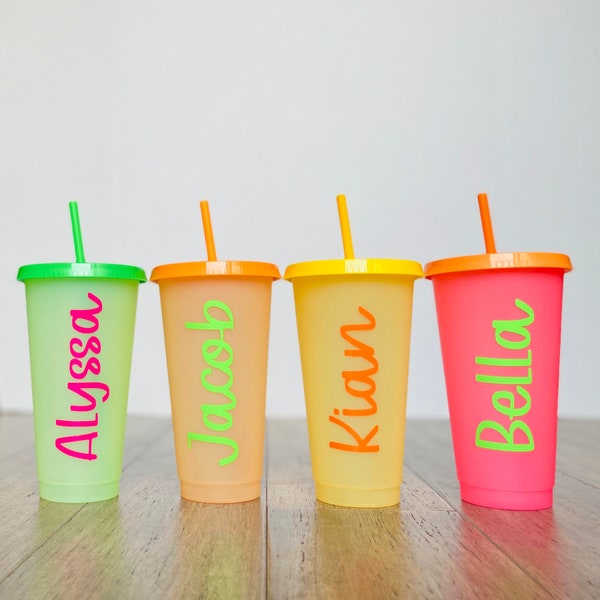 Personalized Neon 24oz cold cups, fun cups for parties.