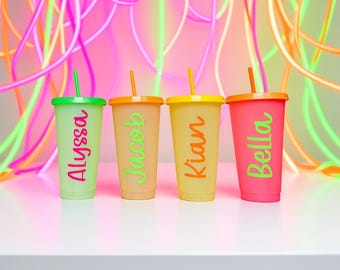 Personalized Neon 24oz cold cups, fun cups for parties.