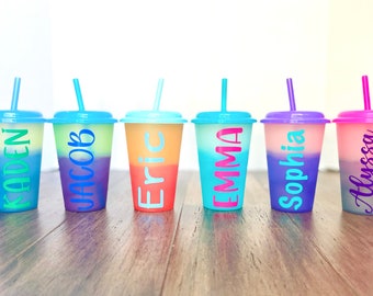 Personalized Neon 12oz color changing cups, fun cups for kids, party favor cups.