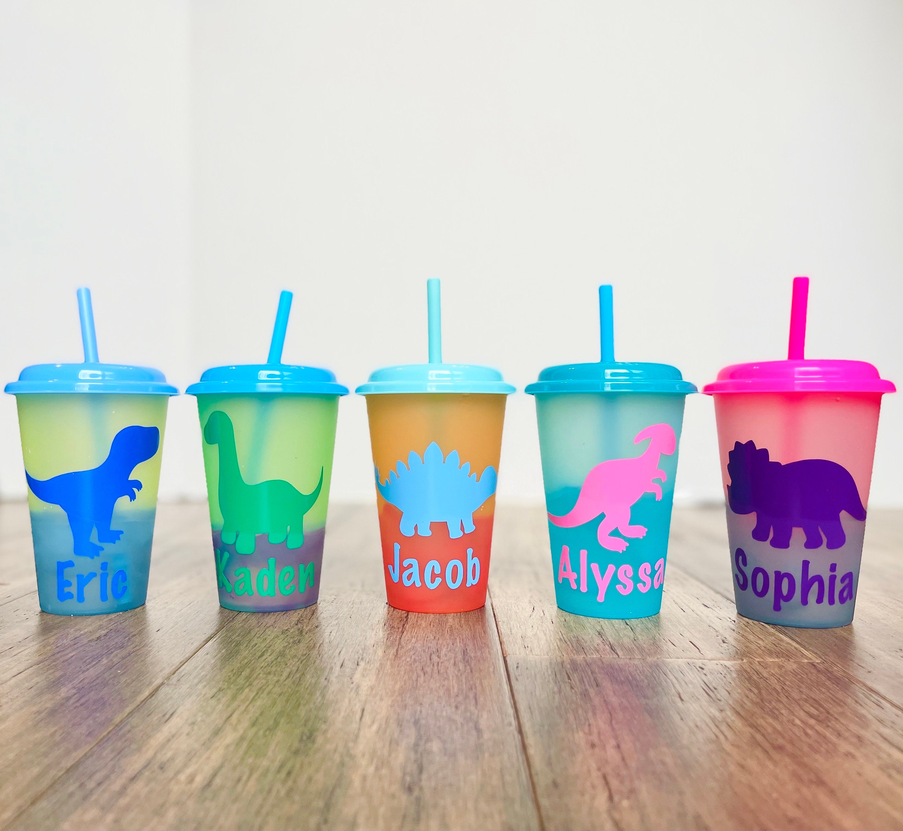 Dinosaur Kids Custom Straw Cup With Personalized Name Pastel