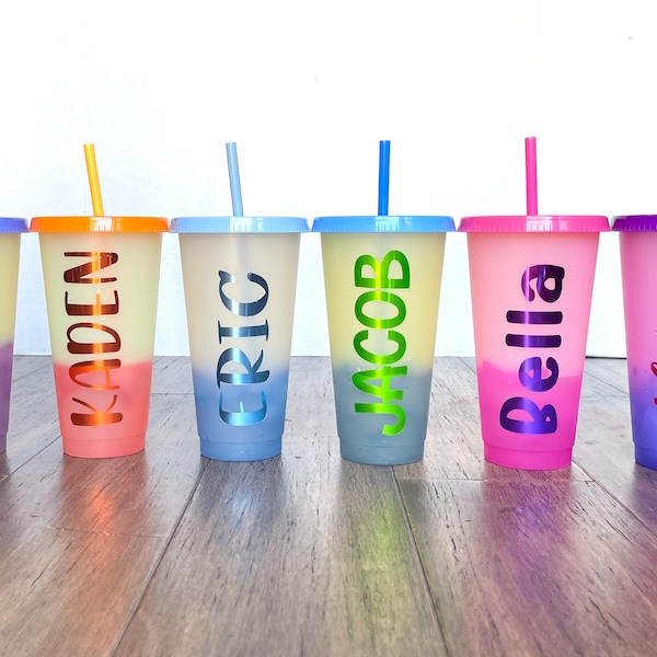 Personalized Spring Color Changing 24oz cold cups, Fun cups for summer parties, birthday and party favors.