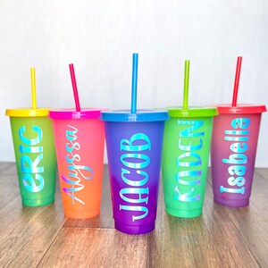 Personalized Bright Color Changing 24oz cold cups, Fun cups for gifts, birthday and party favors. Easter cups for kids.