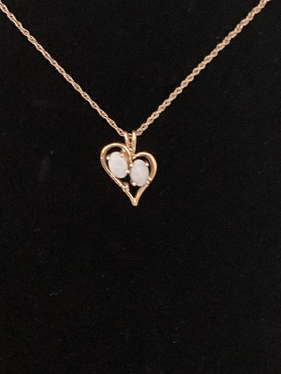 14k Heart pendant with twin opals and diamond acce