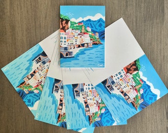 Italy Amalfi Coast Cards / Europe Postcards / Mediterranean Folded Greeting Card
