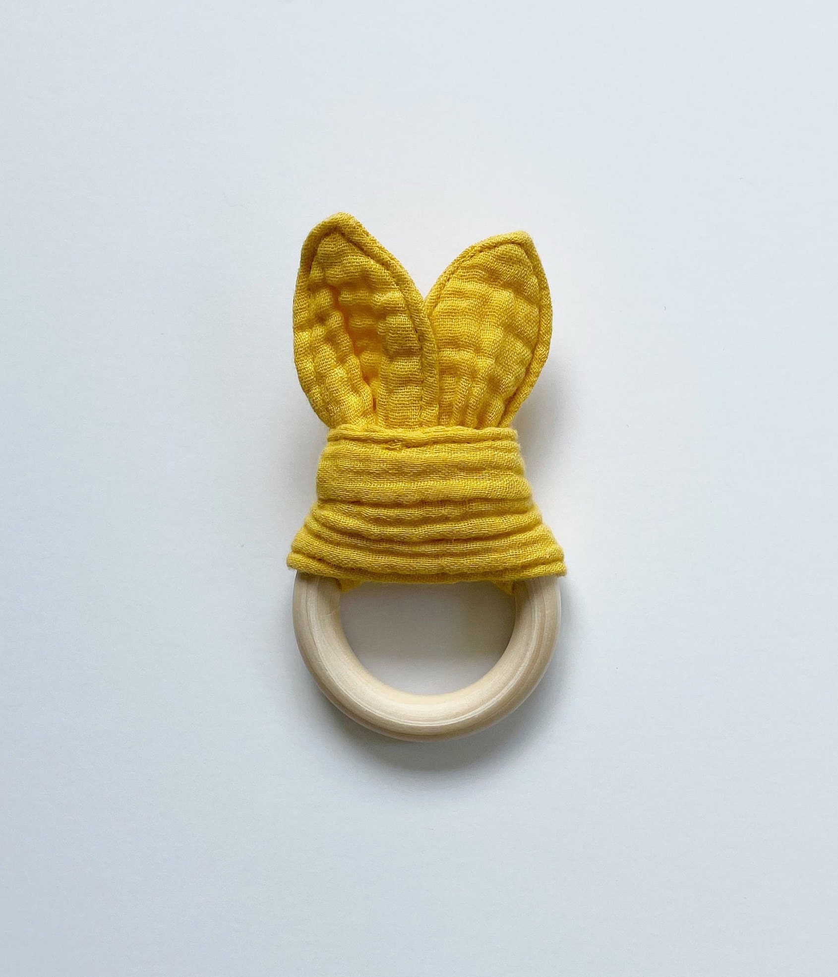 Gauze Bandana Bib Bunny Teether Gauze Baby Gift Set in Yellow Baby Gift