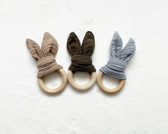 New Baby Boy Gift for Baby's 1st Easter, Wooden Baby Toys, Baby Teether, Easter Basket Stuffer, Natural Baby Toy, Montessori Baby, Boho Baby