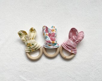 Wood Baby Teether, Baby's First Easter Gift, Bunny Ear Teether, Baby Toy, Easter Basket Stuffer, Baby Shower Gift, Baby Teether, Easter Baby