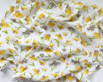 Floral Muslin Swaddle, Newborn Swaddle Blanket, Yellow Wildflower Swaddle, Gauze Baby Blanket, Muslin Baby Swaddle, Flower Baby Blanket