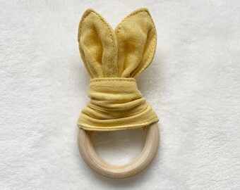 Baby's 1st Easter, Bunny Teether, Baby Montessori Toy, Wooden Teether, Easter Basket Stuffer, Modern Baby Gift, Baby Easter Gift, Bunny Toy