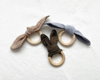 Baby Teethers | Baby's First Easter | Bunny Ear Teether | Easter Basket Stuffer | Baby Easter Gift | Baby Teething Toy | Wooden Teether