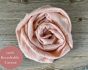 Pink Muslin Swaddle Blanket | Baby Girl Muslin Swaddle | Newborn Baby Receiving Blanket | Baby Registry Essentials | Swaddle Blanket Newborn