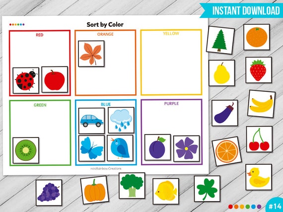 sort by color printable worksheet busy binders practice the etsy