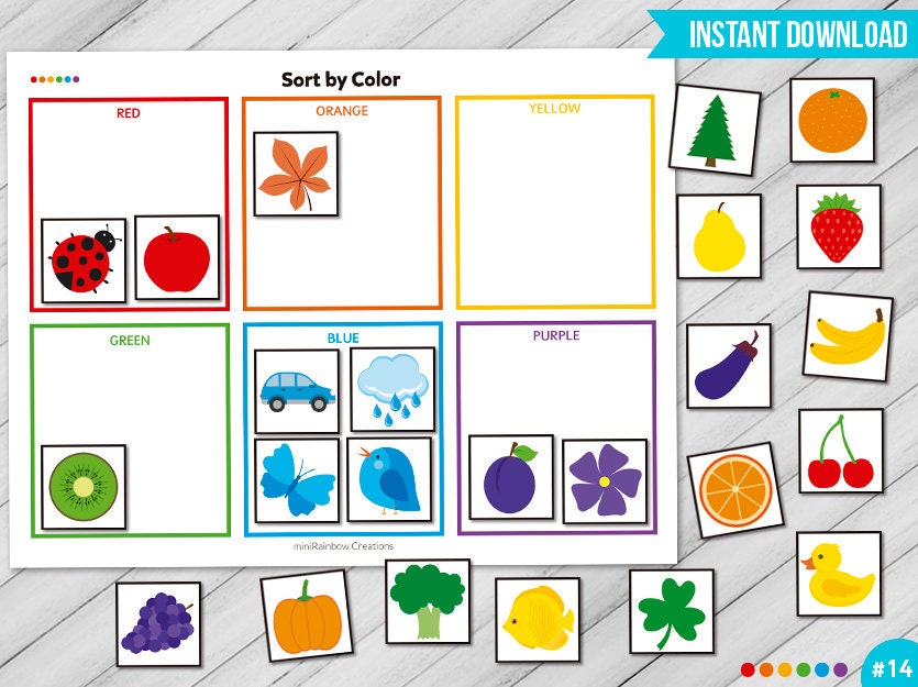 sort by color printable worksheet busy binders practice the etsy canada