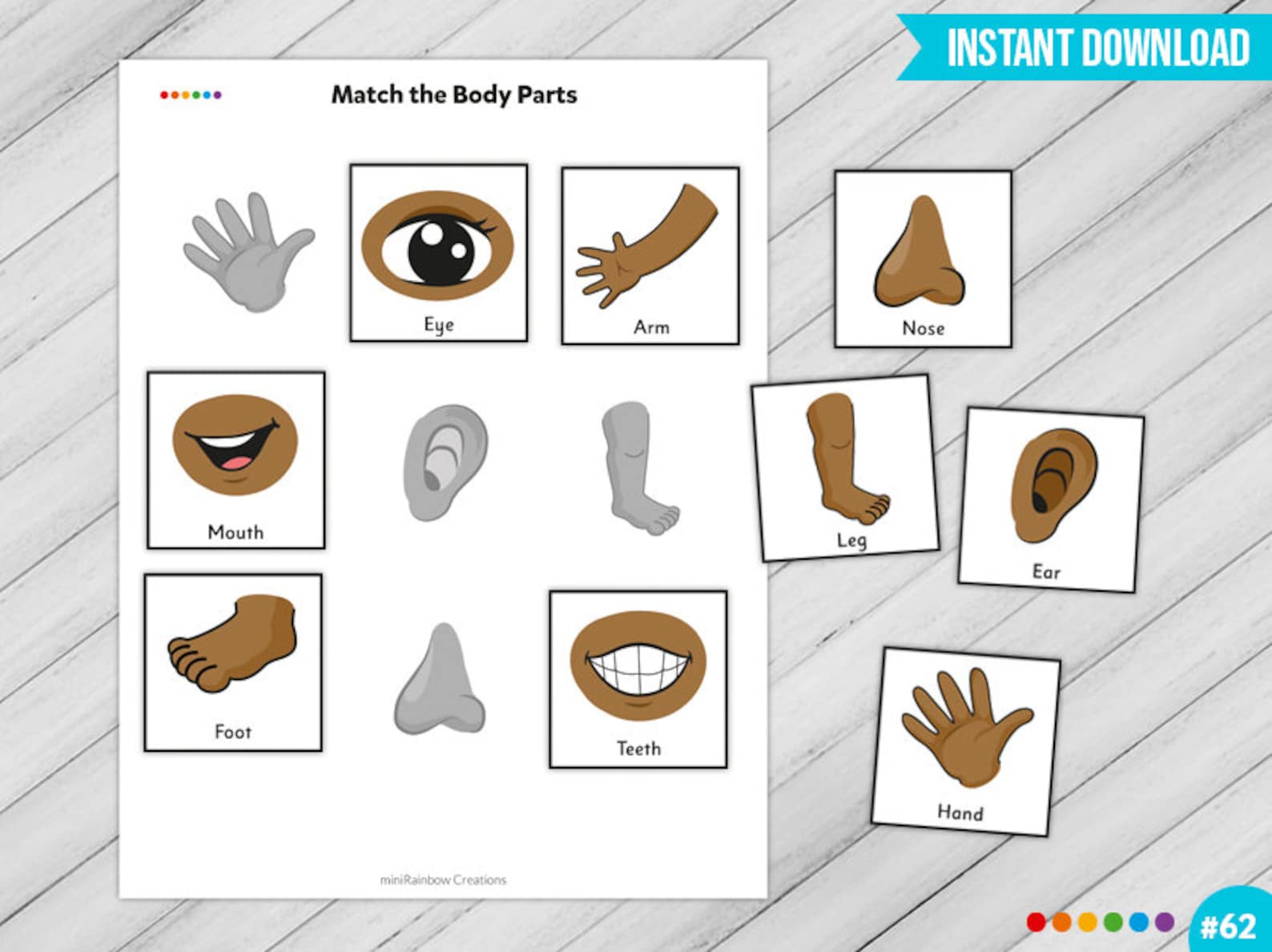Match the Body Parts Printable Worksheet, Busy Book, Educational Games