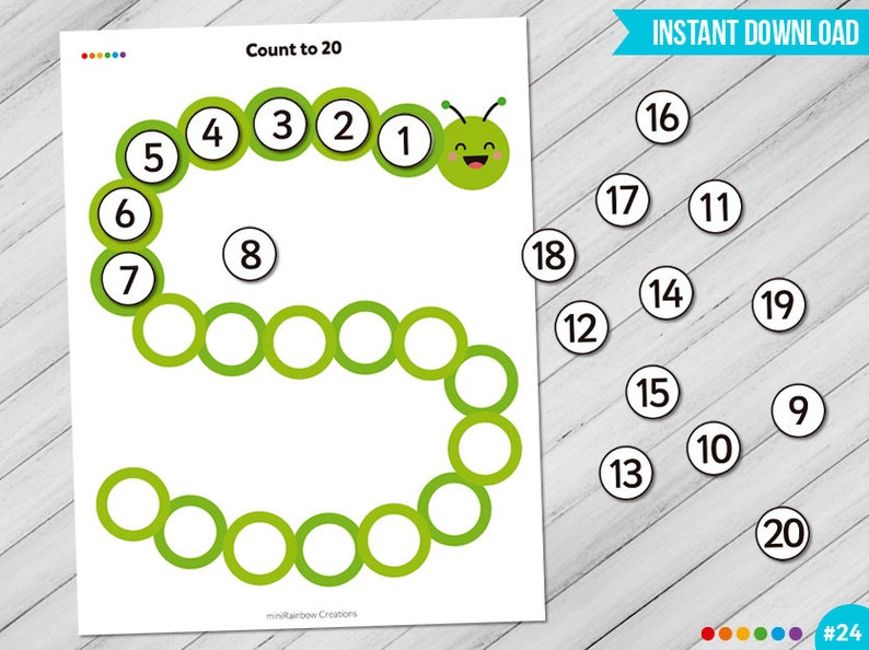 Count to 20 Printable Worksheet Learn to Count Preschool | Etsy