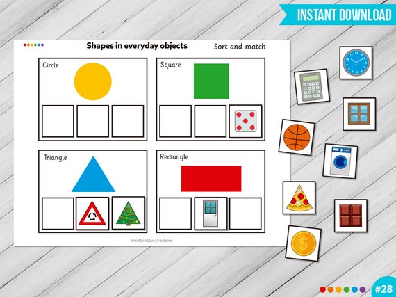 Shapes in Everyday Objects Printable Worksheet Sort and Match - Etsy ...