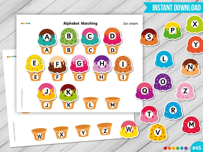 alphabet matching ice creams printable worksheet uppercase etsy