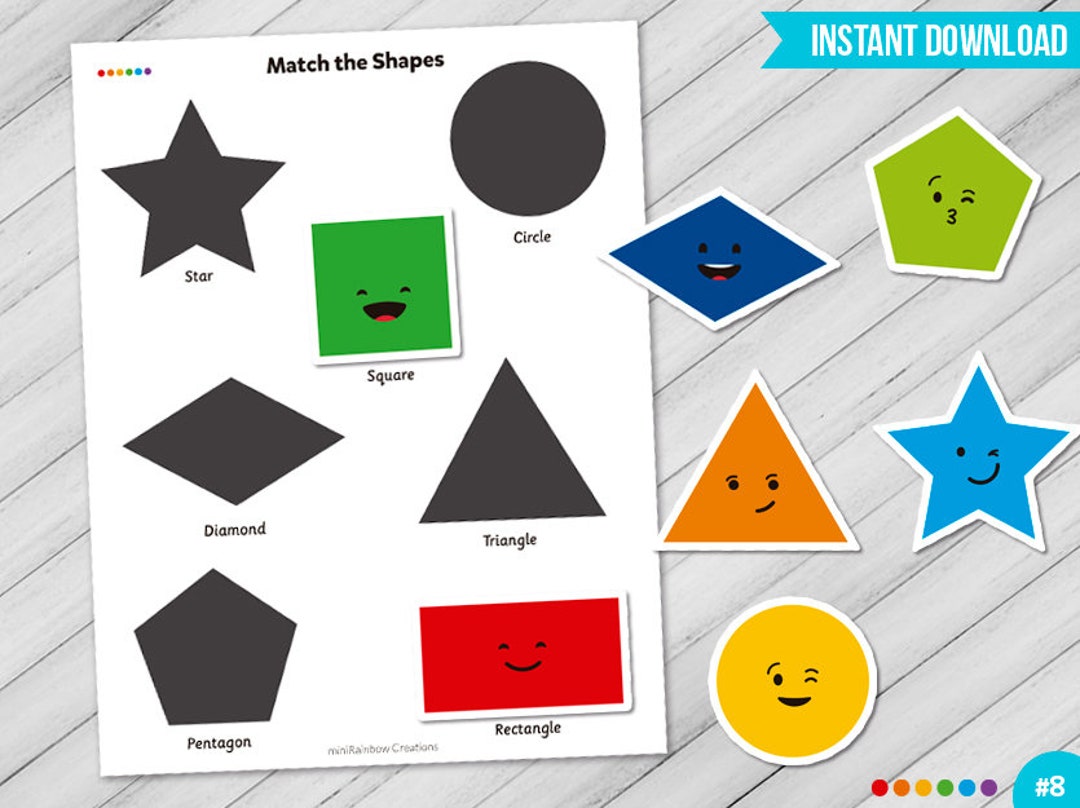 Match the Shapes Printable Worksheet, Shapes Learning, Preschool ...