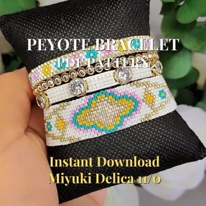PDF Pattern Miyuki Loom Bracelets – Ethnic Design in Beige, Turquoise, and Gold (Set of 2)