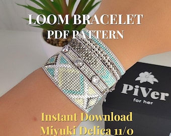 Set of 3 PDF Patterns for Miyuki Delica 11/0 Bracelets in Silver and Mint Tones | Loom Bead Bracelet Pattern