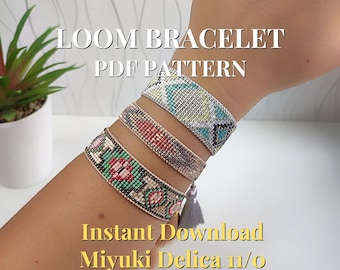 Set of 3 Miyuki Delica 11/0 Bracelet PDF Patterns | Geometric and Floral Loom Designs | Instant Download Beading Pattern