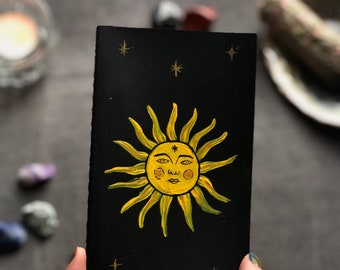 Sun, tarot, celestial art, hand painted notebook, tarot, moon sun star, sun notebook, astrology lover gift, cosmic space, sun illustration.