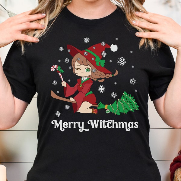 Merry Witchmas Shirt, Cute Witch Christmas Shirt, Kawaii Graphic Tee, Witchy Holiday Shirt, Christmas Gift For Witches, Women's Yule Shirt