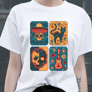 Dia De Los Muertos Block Style Graphic Tee