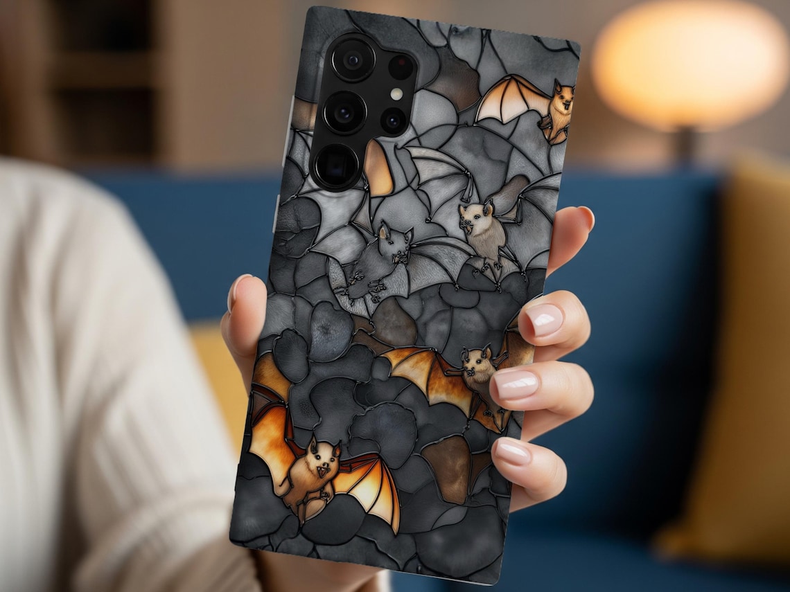 Bats stained glass style phone case everyday gothic accessory