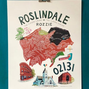 MAP ART / Art Print / Town Map Paintings / Roslindale, Massachusetts / 02131 / Boston