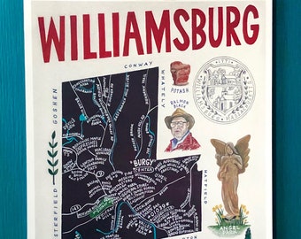 MAP ART / Art Print / Town Map Print / Williamsburg, Massachusetts / 01096
