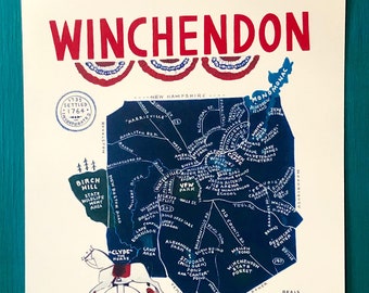 MAP ART / Art Print / Town Map Print / Winchendon, Massachusetts / 01475