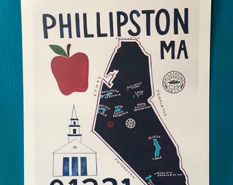 MAP ART / Art Print / Town Map Paintings / Phillipston, Massachusetts / 01331