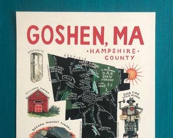 MAP ART / Art Print / Town Map Paintings / Goshen, MA / 01032