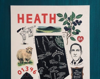 Heath MA Map Art Print, Hand-Painted Town Illustration