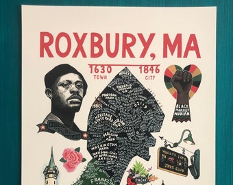 MAP ART / Art Print / Town Map Paintings / Roxbury, MA