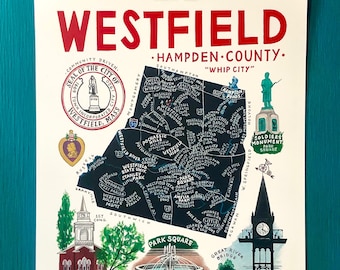 MAP ART / Art Print / Town Map Print / Westfield / 01085