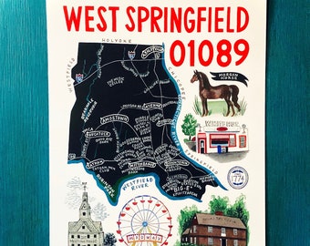 MAP ART / Art Print / Town Map Print / West Springfield, Massachusetts / 01089