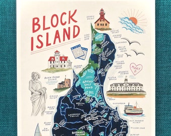 MAP ART / Art Print / Town Map Print / Block Island, Rhode Island
