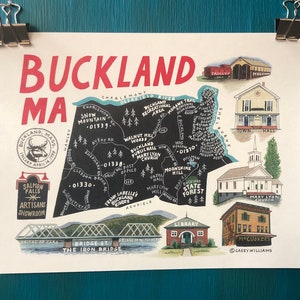 MAP ART / Art Print / Town Map Print / Buckland, Massachusetts