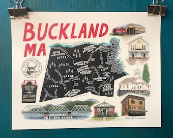 MAP ART / Art Print / Town Map Print / Buckland, Massachusetts