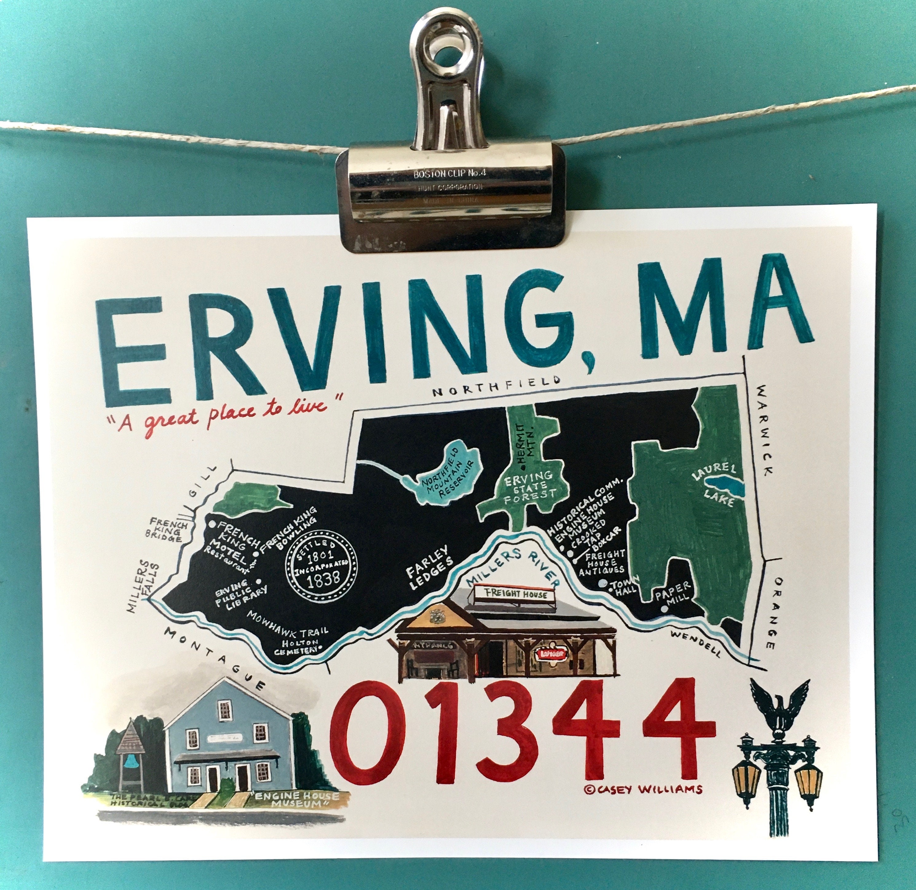 MAP ART / Art Print / Town Map Paintings / Erving, Massachusetts